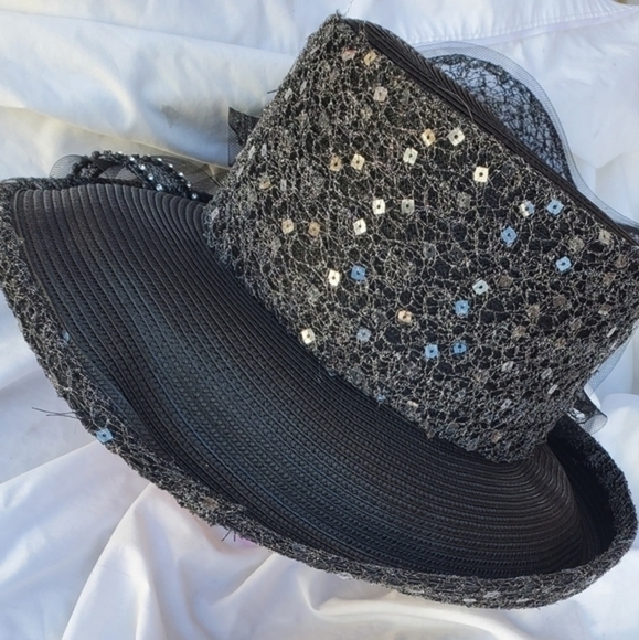 Gray Sequined wide brim hat NWT - Picture 11 of 13